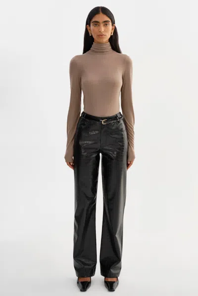 Lamarque Freja Faux Leather Croco Pants In Black