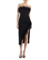 Lamarque Freya Strapless Feather-trim Midi Dress In Black