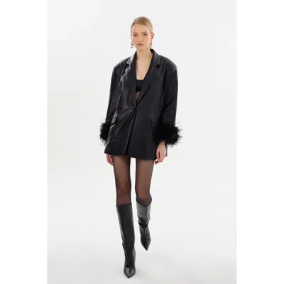 Lamarque Galia Feather Trim Blazer In Black