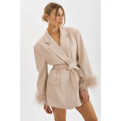 Lamarque Galia Feather Trim Blazer In Neutral
