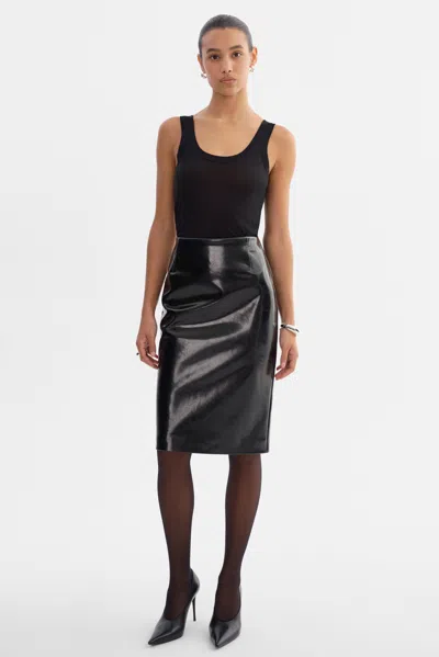 Lamarque Georgia Faux Patent Leather Pencil Skirt In Black