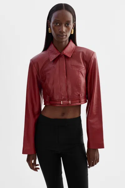 Lamarque Gia Cropped Leather Jacket In Red