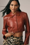 Lamarque Gia Leather Crop Moto Jacket In Brown