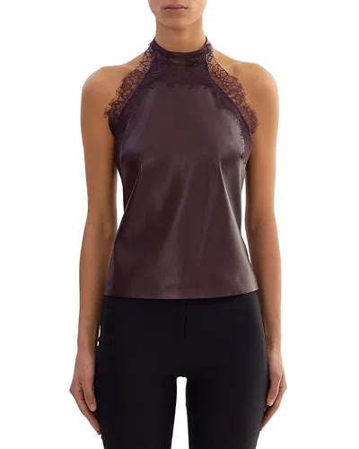 Lamarque Ginny Lace Trim Faux Leather Top In Brown
