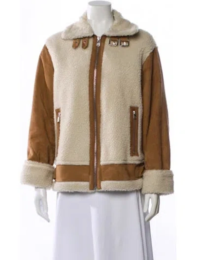 Pre-owned Lamarque Goat Leather Colorblock Pattern Jacket In Brown