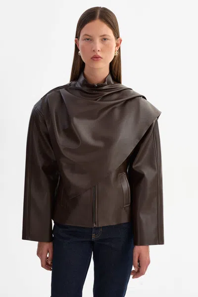 Lamarque Harlow Faux Leather Scarf Jacket In Burgundy