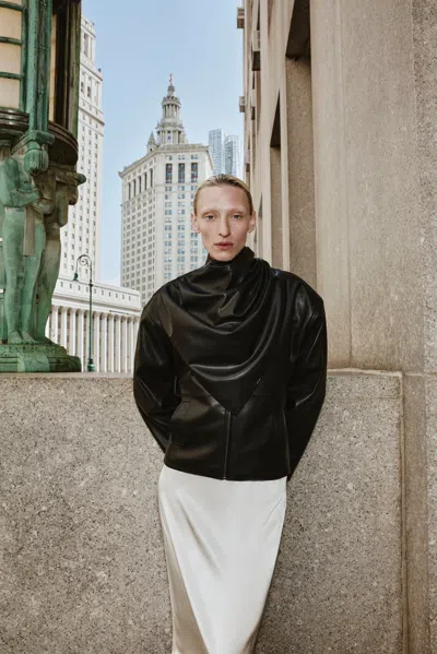 Lamarque Harlow Faux Leather Scarf Jacket In Black