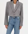 Lamarque Harmina Leather Cropped Blazer In Grey Weave In Gray