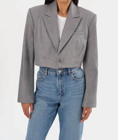 Lamarque Harmina Leather Cropped Blazer In Grey Weave In Gray