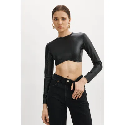 Lamarque Hasna Faux Leather Cropped Top In Black