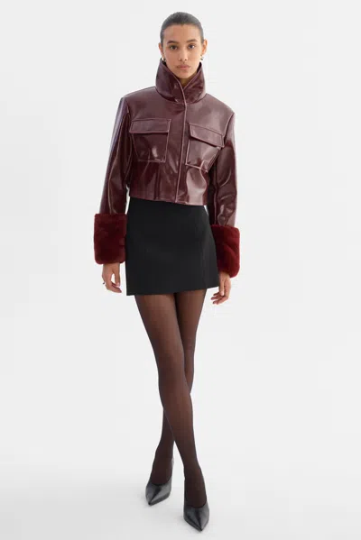 Lamarque Hedda Cropped Faux Leather Jacket In Burgundy