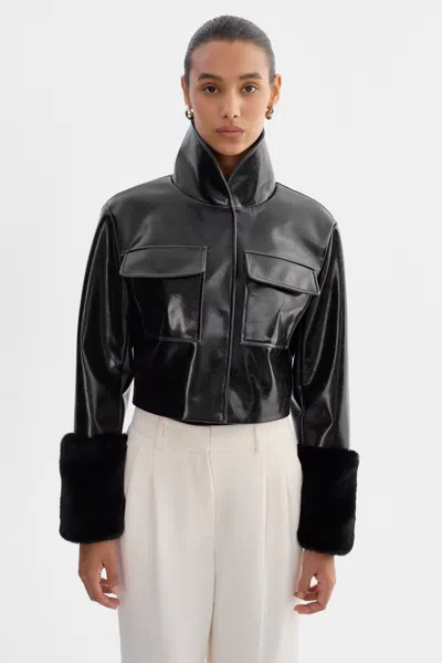 Lamarque Hedda Cropped Faux Leather Jacket In Black