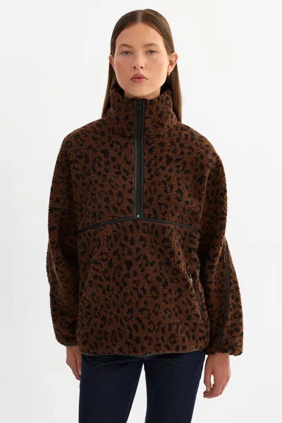 Lamarque Helsa Leo Knit Polar Fleece Pullover In Brown