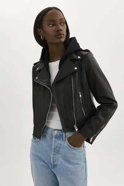 Lamarque Holy Leather Biker Jacket With Removable Hood