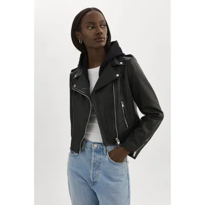 Lamarque Holy Leather Biker Jacket With Removable Hood In Black