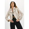 Lamarque Holy Leather Biker Jacket With Removable Hood In Nude