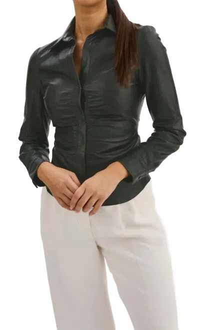 Lamarque Huda Ruched Leather Shirt In Green