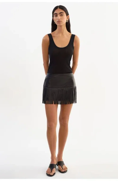 Lamarque Hunter | Leather Fringe Skirt In Black