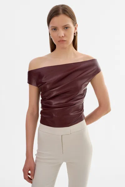 Lamarque Ines Off Shoulder Faux Leather Top In Brown