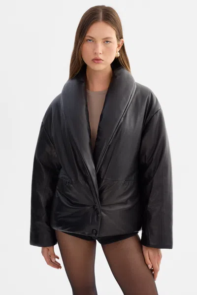 Lamarque Ingrid Leather Puffer Jacket In Black