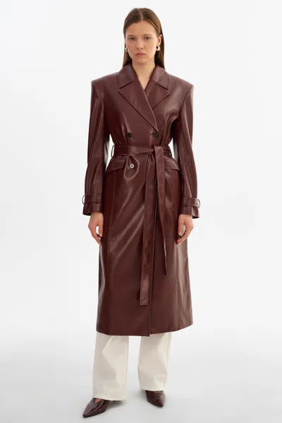 Lamarque Iolanthe Faux Leather Trench Coat In Brown