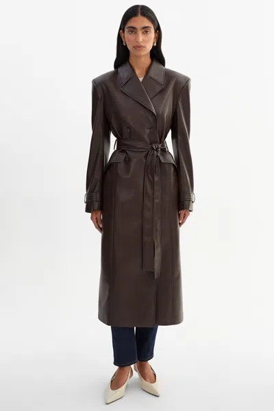Lamarque Iolanthe Faux Leather Trench Coat In Brown