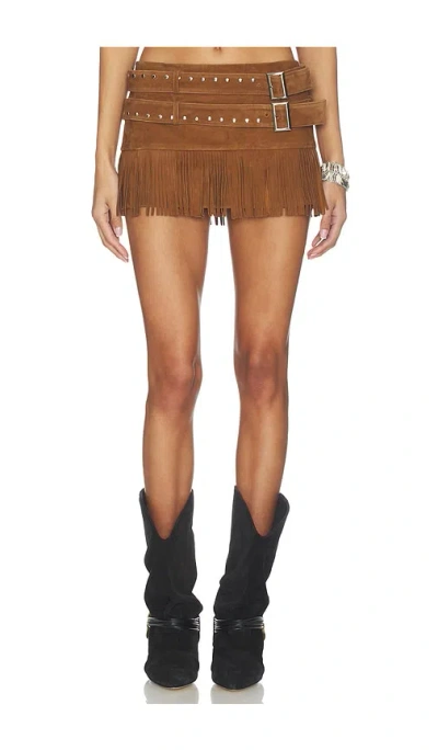 Lamarque Isa Double Belted Micro Suede Skirt In Brown