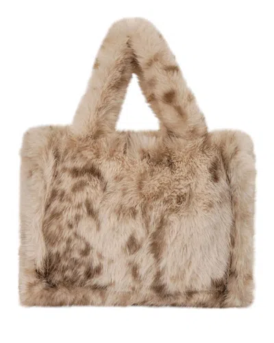 Lamarque Jade Faux Fur Tote In Beige Leopard