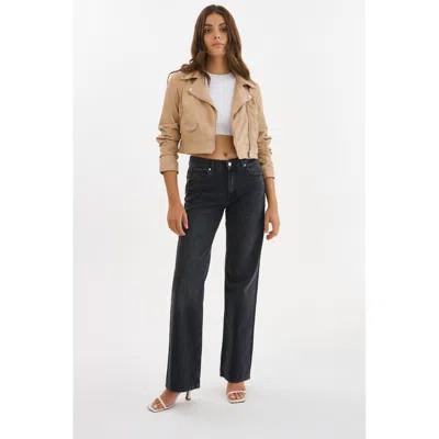 Lamarque Janika Cropped Leather Biker Jacket In Neutral