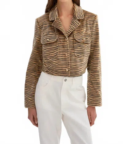 Lamarque Jaylee Faux Hair Print Jacket In Tiger In Brown