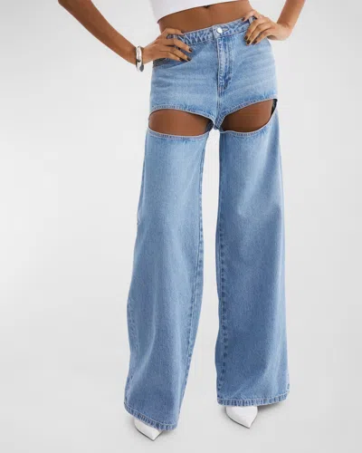 Lamarque Jaylene Cutout Wide-leg Denim Jeans In Light Blue Wash