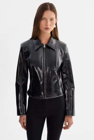 Lamarque Joyce Faux Patent Leather Jacket In Black