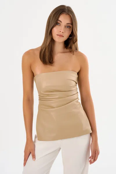 Lamarque Juni Faux Leather Strapless Top In Brown