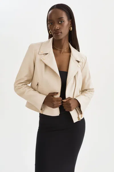 Lamarque Kelsey Gold Leather Biker Jacket In Multi