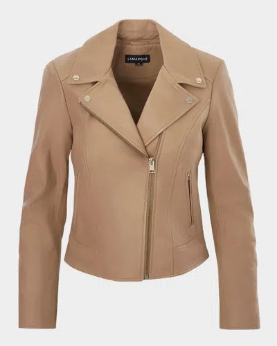 Lamarque Kelsey Leather Biker Jacket In Camel