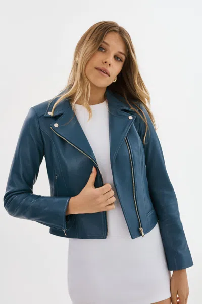 Lamarque Kelsey Leather Biker Jacket Champagne Hardware In Multi