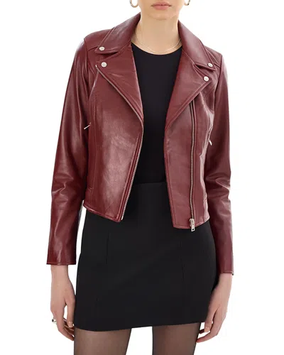 Lamarque Kelsey Leather Moto Jacket In Burgundy