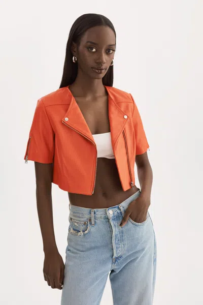 Lamarque Kirsi Cropped Biker Jacket In Orange