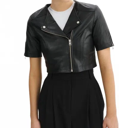 LAMARQUE KIRSI CROPPED BIKER JACKET IN BLACK WITH SILVER ACCENTS