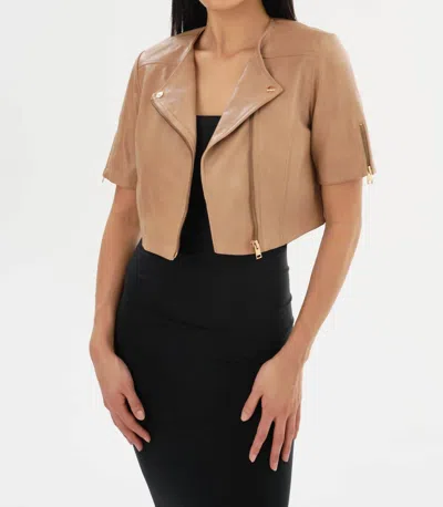 Lamarque Kirsi Cropped Biker Jacket In Camel