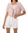 Lamarque Kirsi Cropped Biker Jacket In Pink Denim
