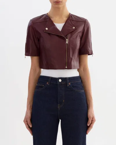 Lamarque Kirsi Cropped Biker Jacket In Vamp In Burgundy