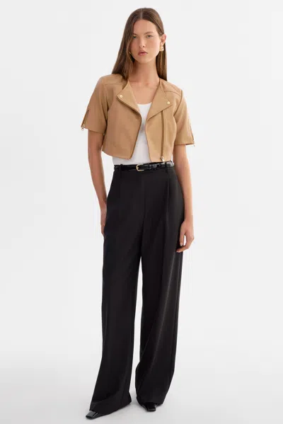 Lamarque Kirsi Gold Cropped Biker Jacket