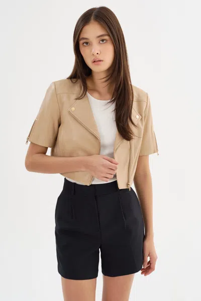 Lamarque Kirsi Gold Cropped Biker Jacket