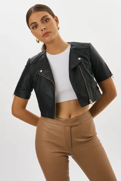 Lamarque Kirsi Gold Cropped Biker Jacket