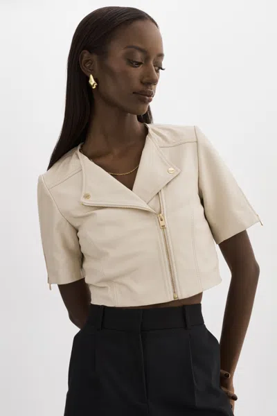 Lamarque Kirsi Gold Cropped Biker Jacket In Bone