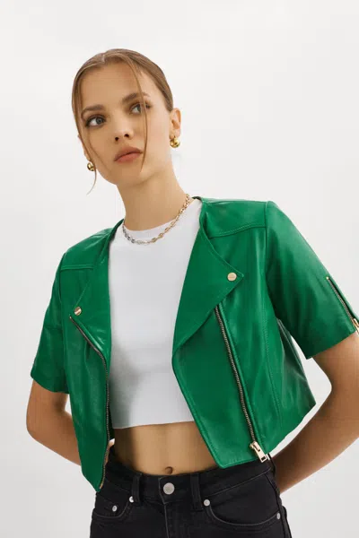 Lamarque Kirsi Gold Cropped Biker Jacket In Vibrant Green