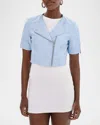 Lamarque Kirsi Short-sleeve Leather Jacket In Cool Blue