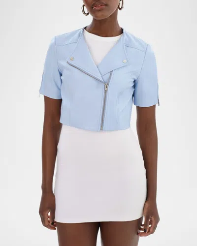 Lamarque Kirsi Short-sleeve Leather Jacket In Cool Blue