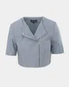Lamarque Kirsi Short-sleeve Leather Jacket In Light Blue Denim
